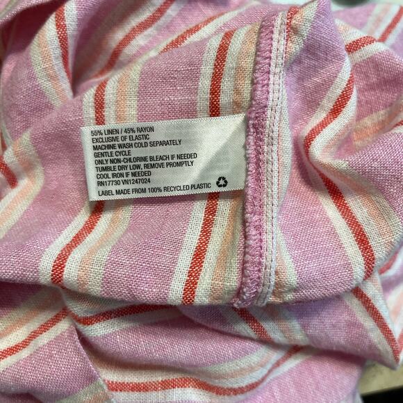 Universal Threads pink linen striped smocked waist tie shoulder dress small‎ NEW - Picture 4 of 4